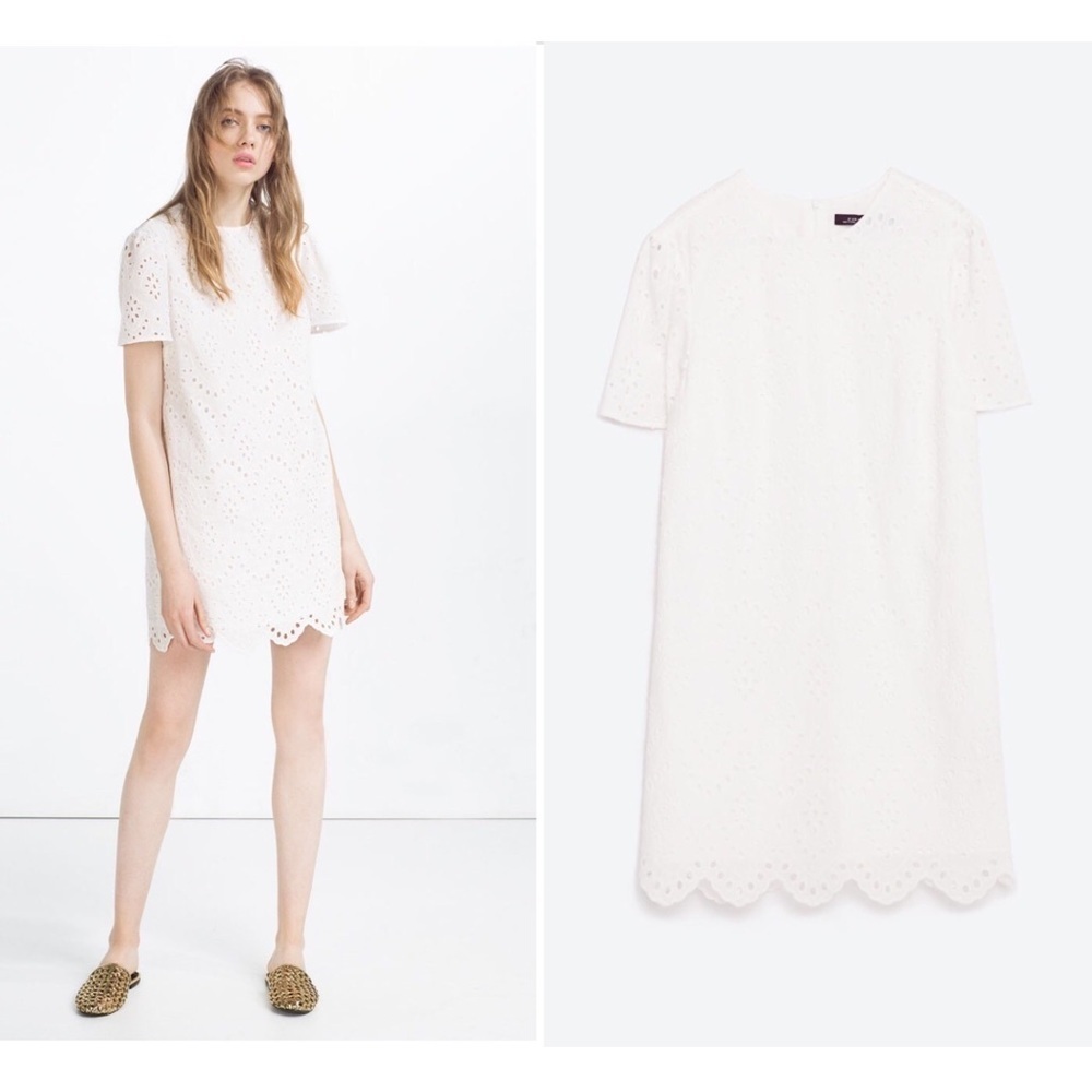 Zara white eyelet shift scalloped dress Small - Picture 4 of 15